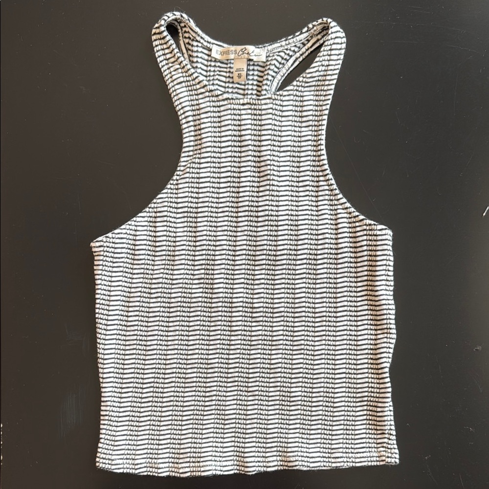 Express White and Gray Textured Crop Tank Top